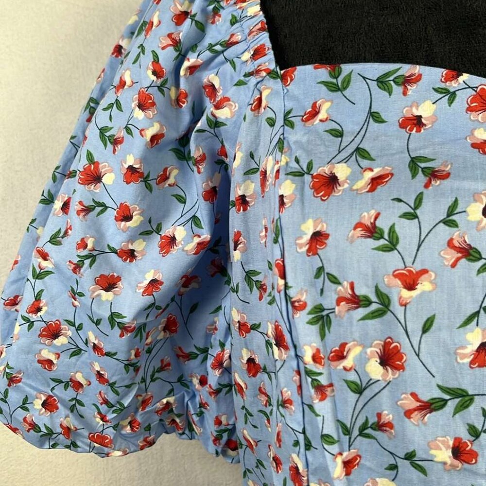 Allegra K Blue Floral Short Sleeve SZ L Top CottageCore CoquetteGirl Feminine - Picture 3 of 9